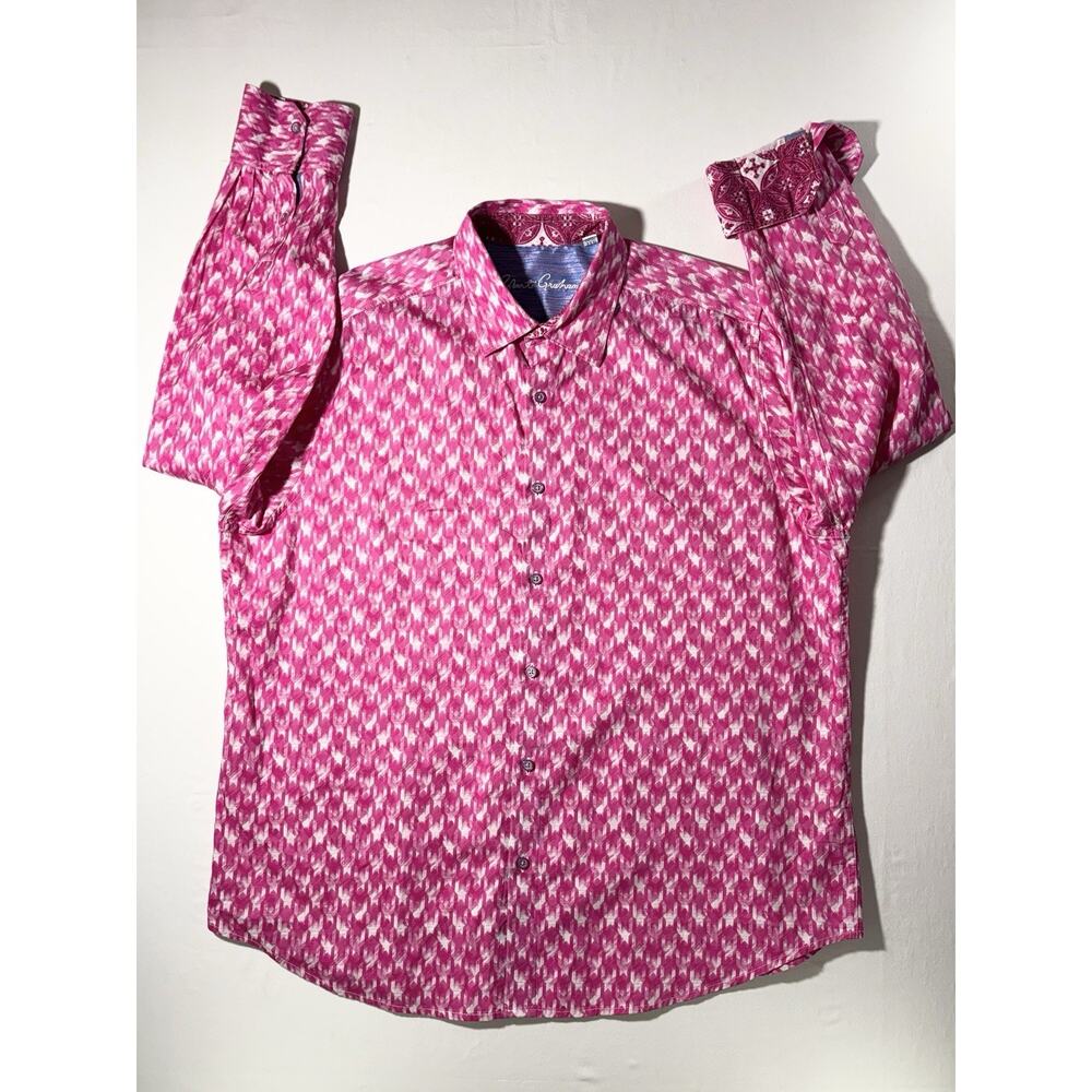 Robert Graham Classic Fit Button Shirt Men’s 2XL Vibrant Pink Print Cotton